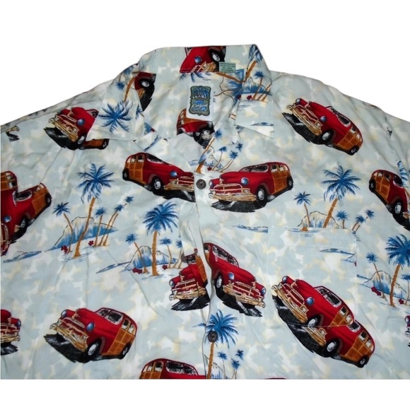 Vintage Sedans and Palm Trees Print Men's Shirt XL - Picture 2 of 4